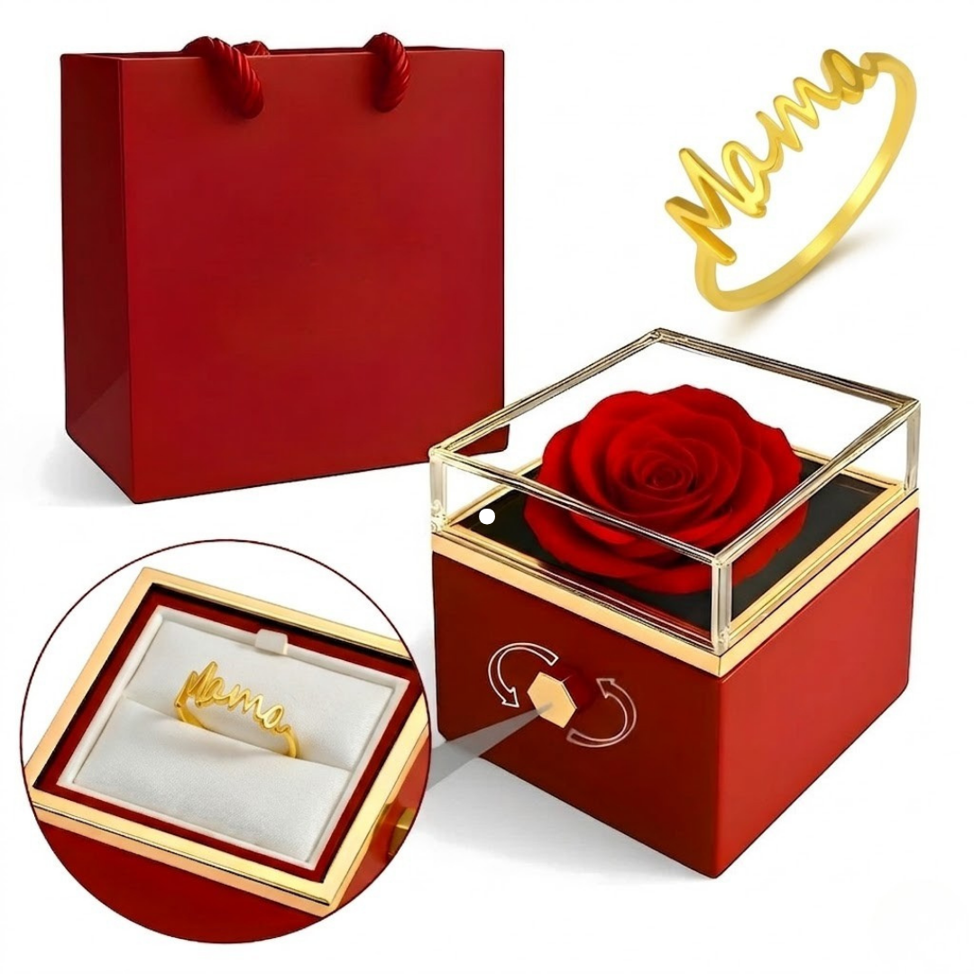 Caja Rosa Real Preservada + Anillo Mamá