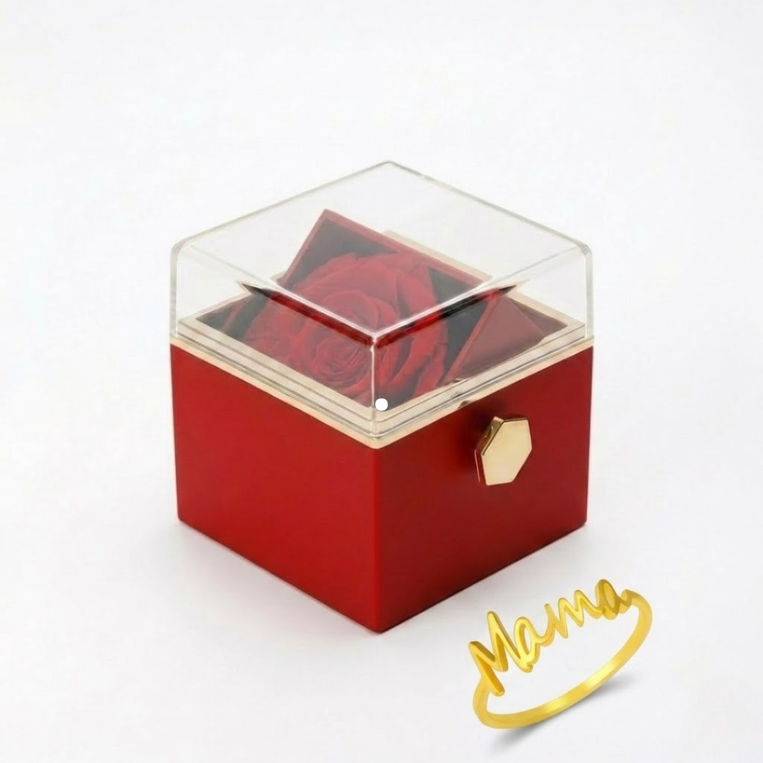 Caja Rosa Real Preservada + Anillo Mamá