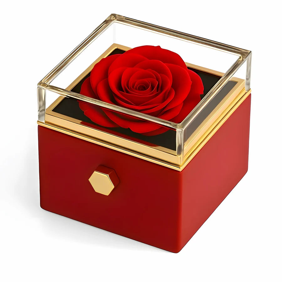 Caja Rosa Real Preservada + Anillo Personalizado "Corazón"