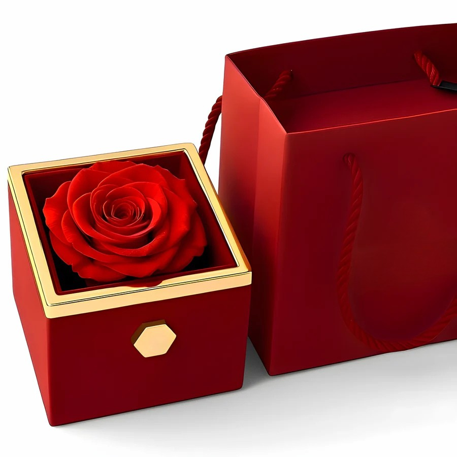 Caja Rosa Real Preservada + Collar Personalizado "Mi Familia"