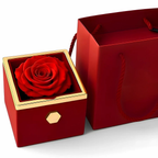 Caja Rosa Real Preservada + Collar Personalizado "Mi Familia"