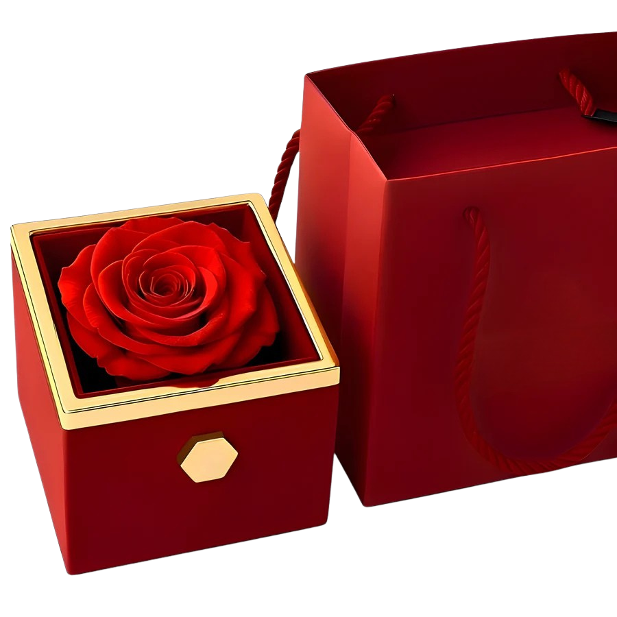 Caja Rosa Real Preservada + Collar Corazón de iniciales