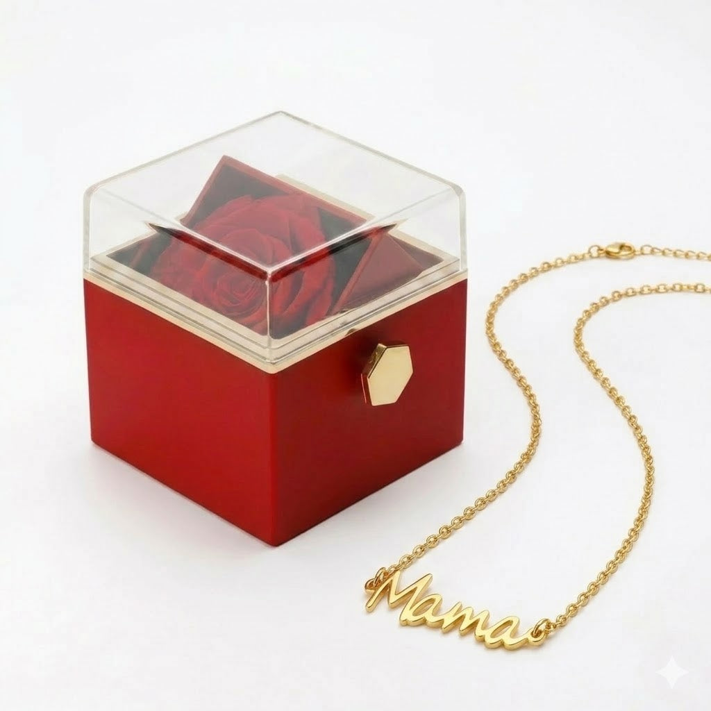 Caja Rosa Real Preservada + Collar Mamá