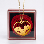 Caja Rosa Real Preservada + Collar Corazón de iniciales