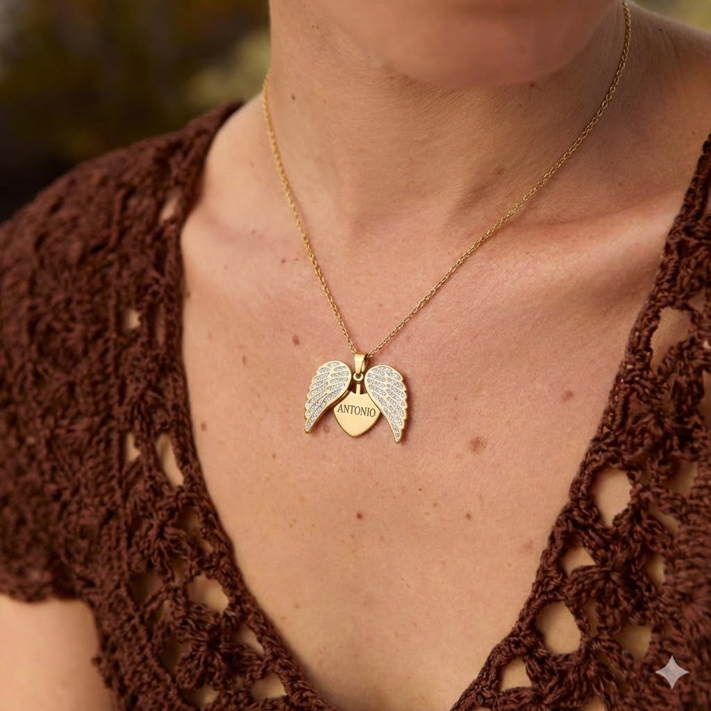 Conjunto Collar Personalizado Ángel + Aro Luna